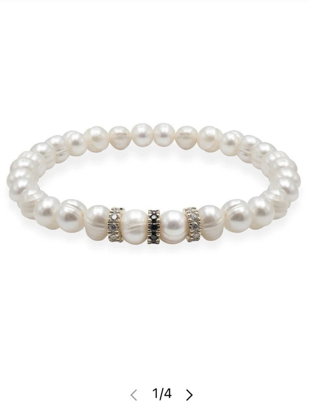 Que Pearl Bead Stretch Bracelet with Rhinestone Spacers